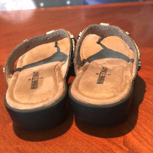 Minnetonka gray metallic leather thong sandals shoes size 6M - Picture 6 of 12